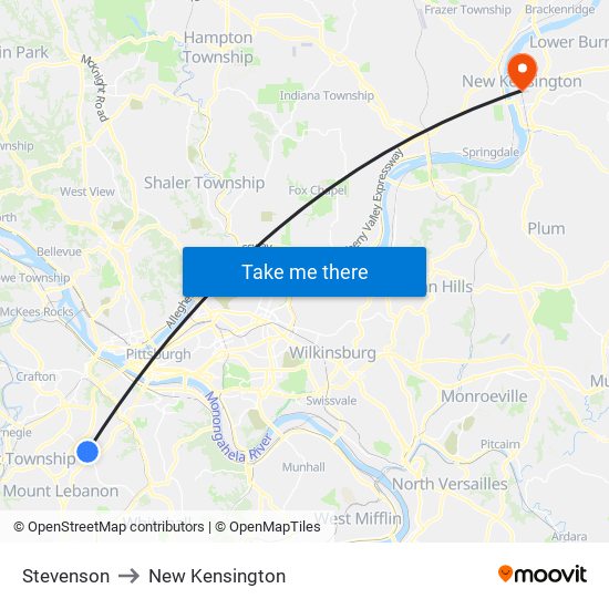 Stevenson to New Kensington map