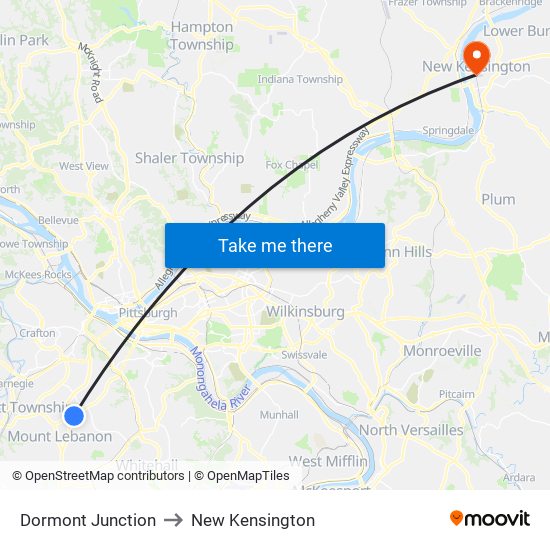 Dormont Junction to New Kensington map