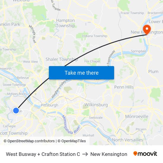 West Busway + Crafton Station C to New Kensington map