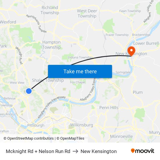 Mcknight Rd + Nelson Run Rd to New Kensington map