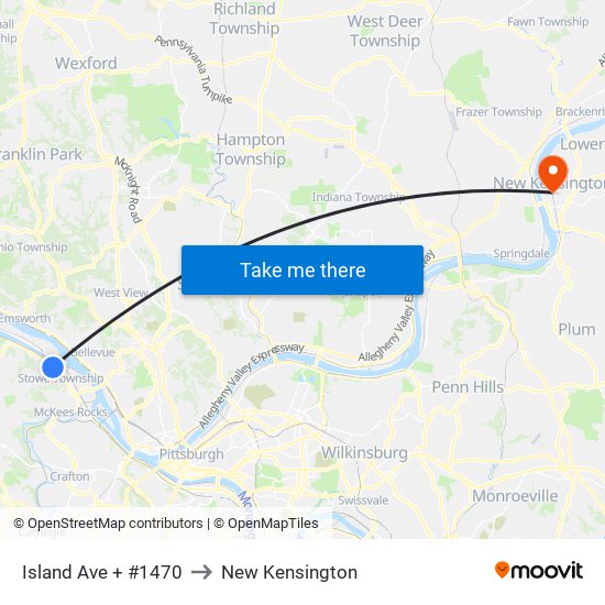Island Ave + #1470 to New Kensington map
