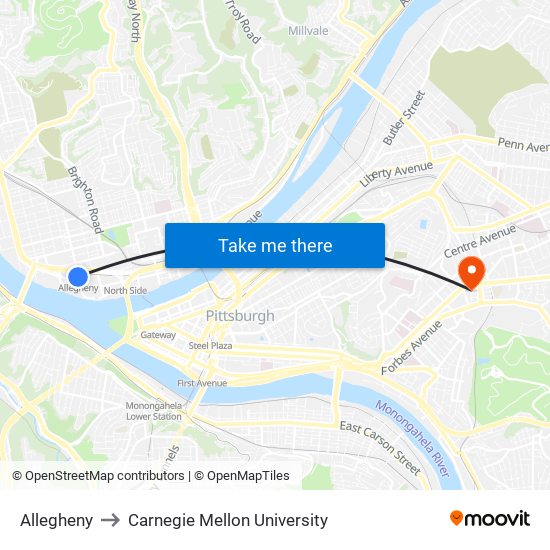 Allegheny to Carnegie Mellon University map