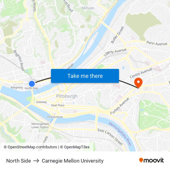 North Side to Carnegie Mellon University map