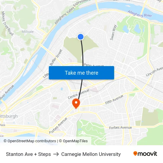 Stanton Ave + Steps to Carnegie Mellon University map