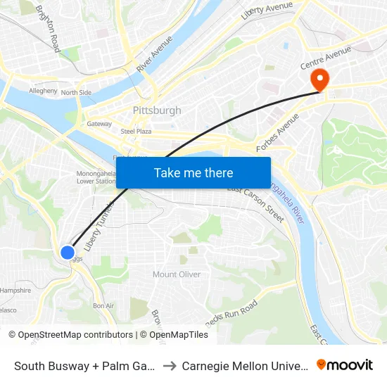 South Busway + Palm Garden to Carnegie Mellon University map