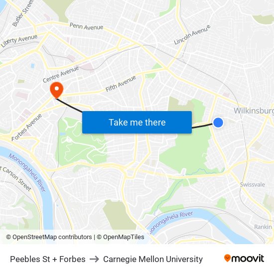 Peebles St + Forbes to Carnegie Mellon University map