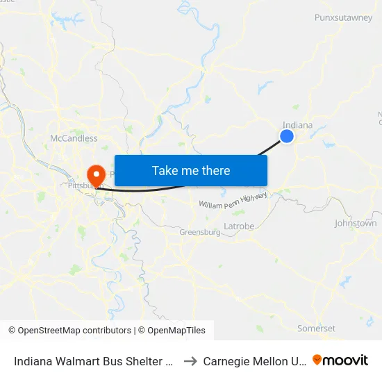 Indiana Walmart Bus Shelter at Southtown to Carnegie Mellon University map