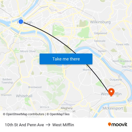 10th St And Penn Ave to West Mifflin map