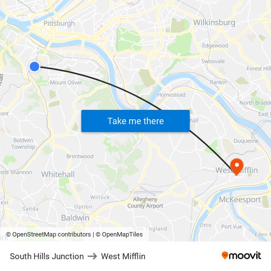 South Hills Junction to West Mifflin map