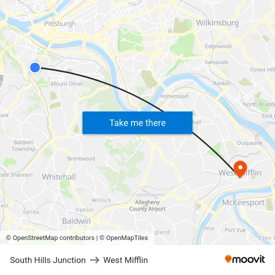 South Hills Junction to West Mifflin map