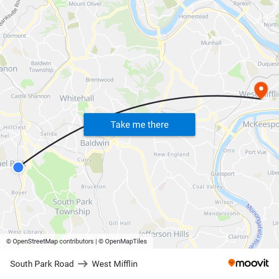 South Park Road to West Mifflin map