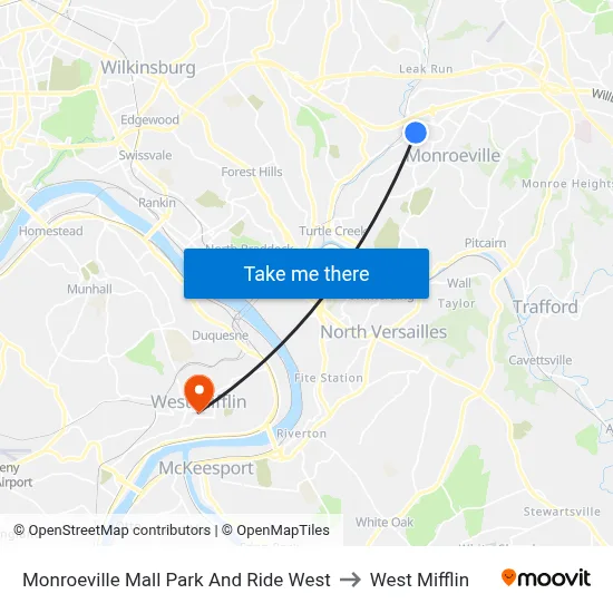 Monroeville Mall Park And Ride West to West Mifflin map