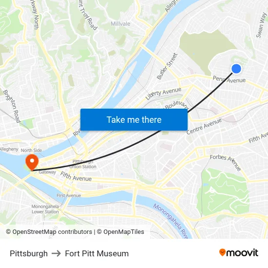 Pittsburgh to Fort Pitt Museum map