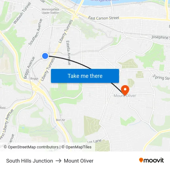 South Hills Junction to Mount Oliver map