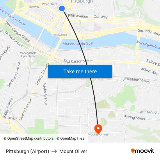 Pittsburgh (Airport) to Mount Oliver map