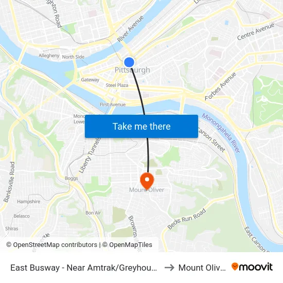 East Busway - Near Amtrak/Greyhound to Mount Oliver map