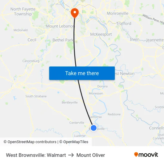 West Brownsville: Walmart to Mount Oliver map