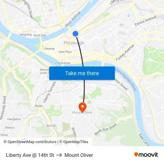 Liberty Ave @ 14th St to Mount Oliver map