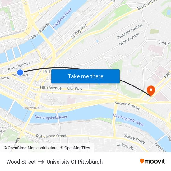 Wood Street to University Of Pittsburgh map