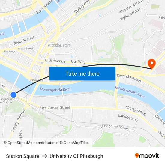 Station Square to University Of Pittsburgh map