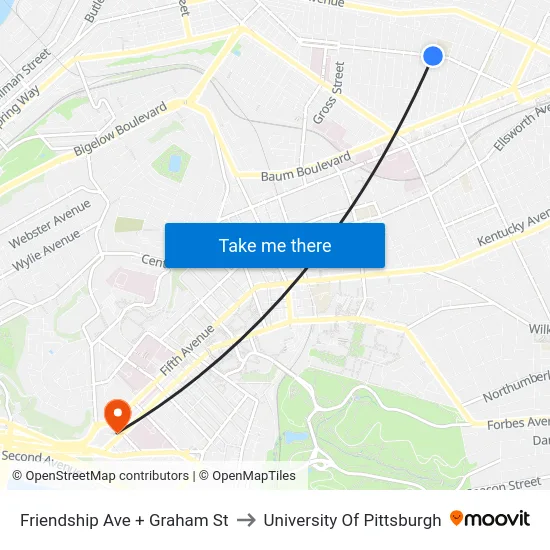 Friendship Ave + Graham St to University Of Pittsburgh map