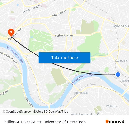 Miller St + Gas St to University Of Pittsburgh map