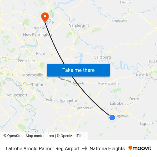 Latrobe Arnold Palmer Reg Airport to Natrona Heights map