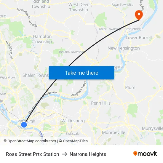 Ross Street Prtx Station to Natrona Heights map