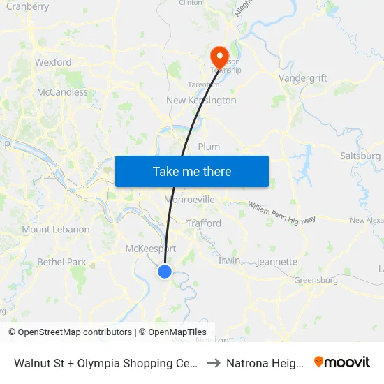 Walnut St + Olympia Shopping Center to Natrona Heights map