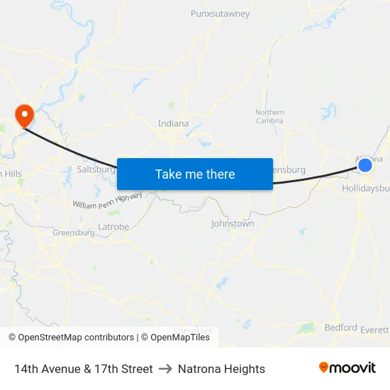 14th Avenue & 17th Street to Natrona Heights map