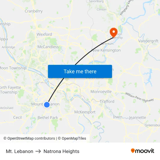 Mt. Lebanon to Natrona Heights map
