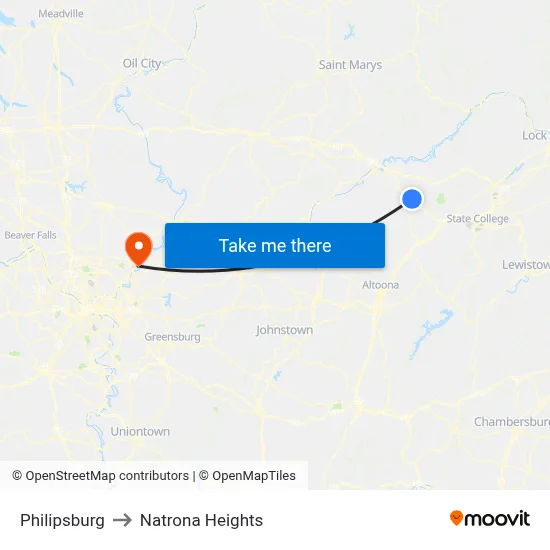 Philipsburg to Natrona Heights map