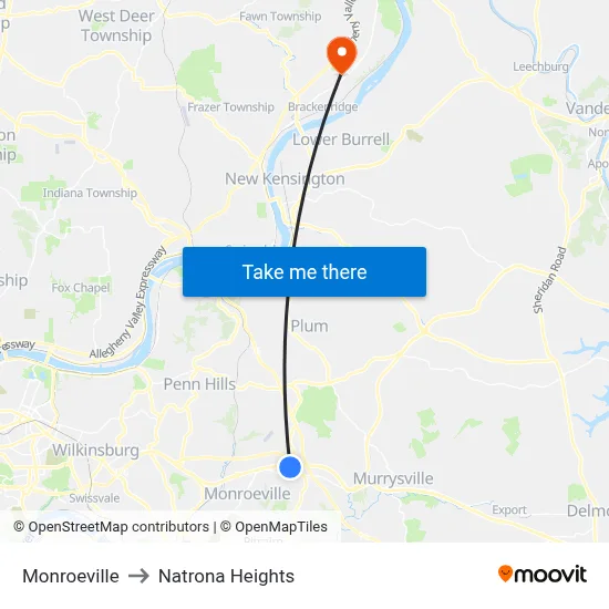 Monroeville to Natrona Heights map
