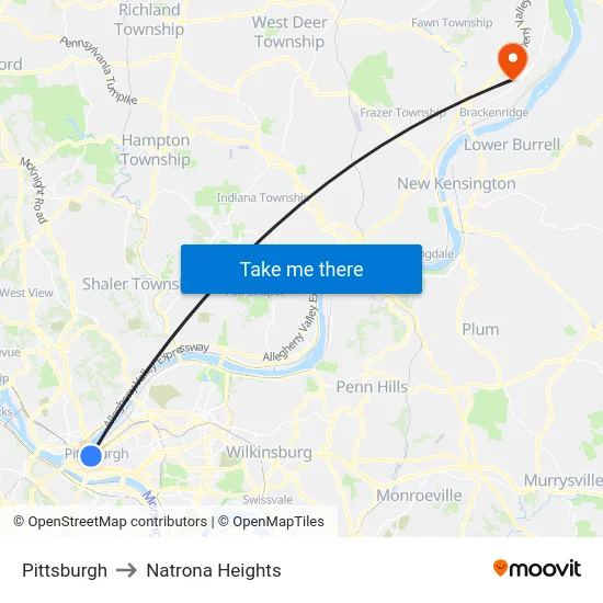 Pittsburgh to Natrona Heights map