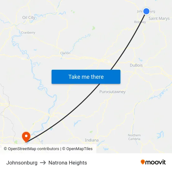 Johnsonburg to Natrona Heights map