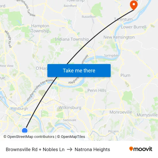 Brownsville Rd + Nobles Ln to Natrona Heights map