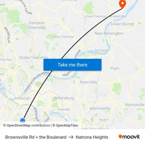 Brownsville Rd + the Boulevard to Natrona Heights map