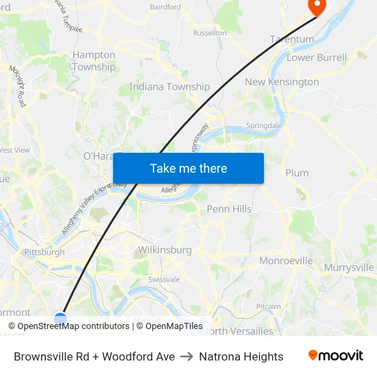 Brownsville Rd + Woodford Ave to Natrona Heights map
