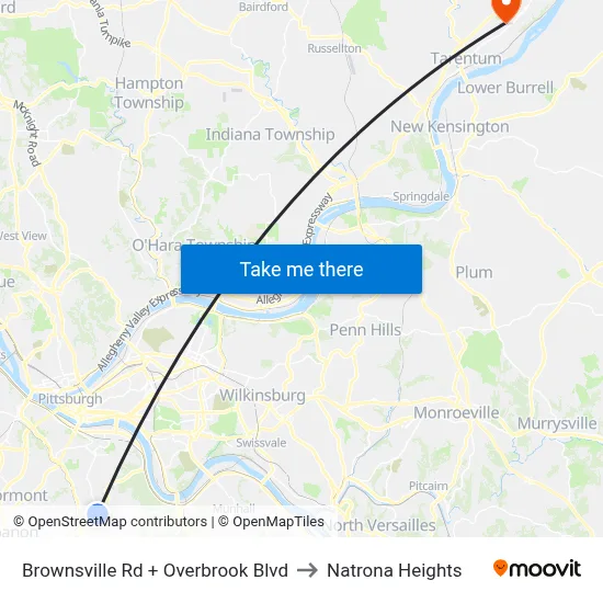 Brownsville Rd + Overbrook Blvd to Natrona Heights map
