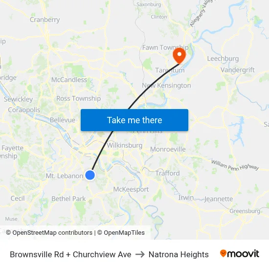 Brownsville Rd + Churchview Ave to Natrona Heights map