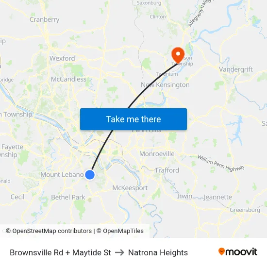 Brownsville Rd + Maytide St to Natrona Heights map
