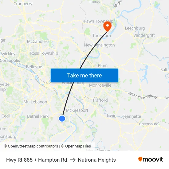 Hwy Rt 885 + Hampton Rd to Natrona Heights map