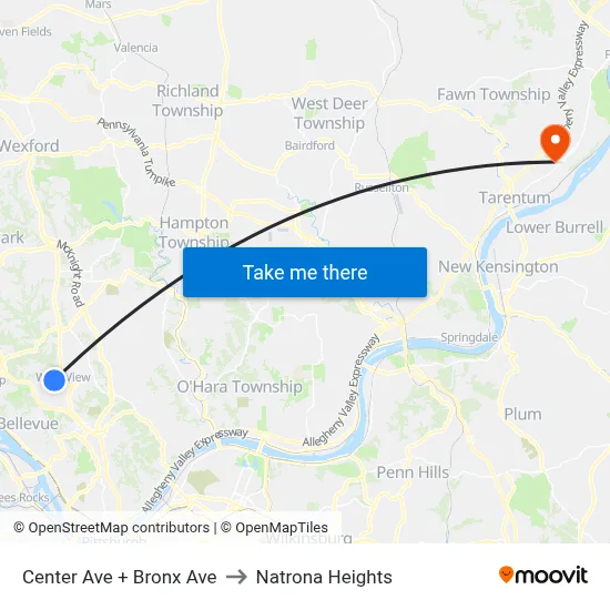 Center Ave + Bronx Ave to Natrona Heights map