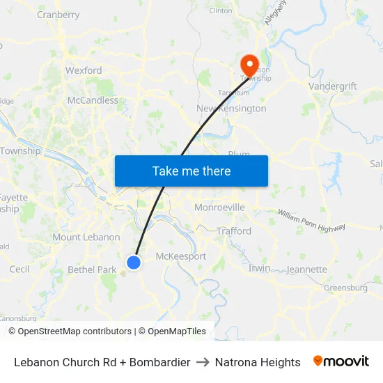 Lebanon Church Rd + Bombardier to Natrona Heights map