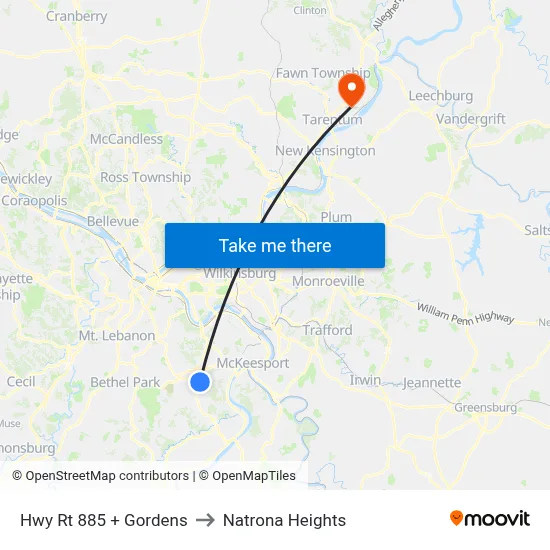 Hwy Rt 885 + Gordens to Natrona Heights map
