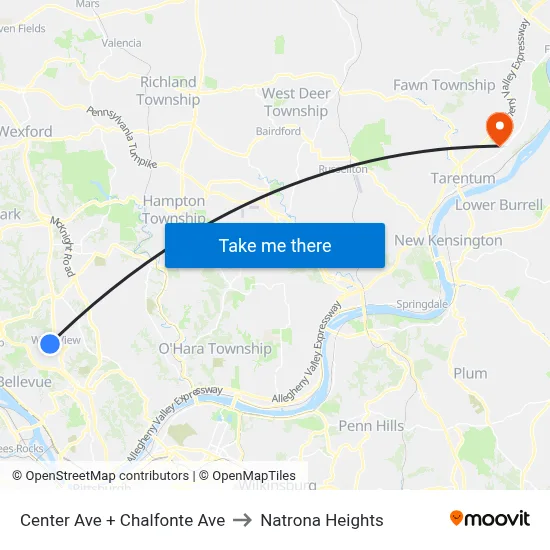 Center Ave + Chalfonte Ave to Natrona Heights map