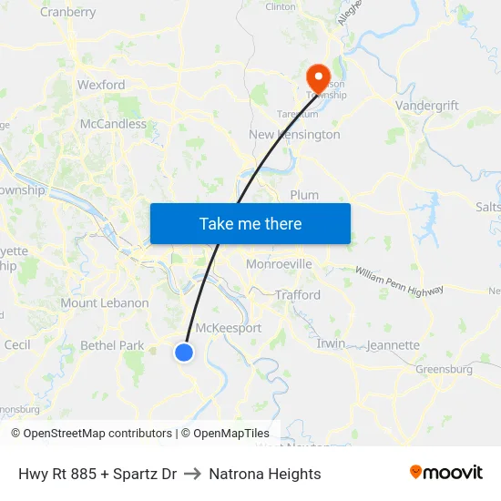 Hwy Rt 885 + Spartz Dr to Natrona Heights map