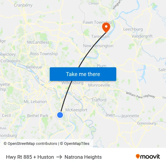 Hwy Rt 885 + Huston to Natrona Heights map