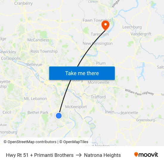 Hwy Rt 51 + Primanti Brothers to Natrona Heights map