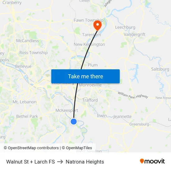 Walnut St + Larch FS to Natrona Heights map